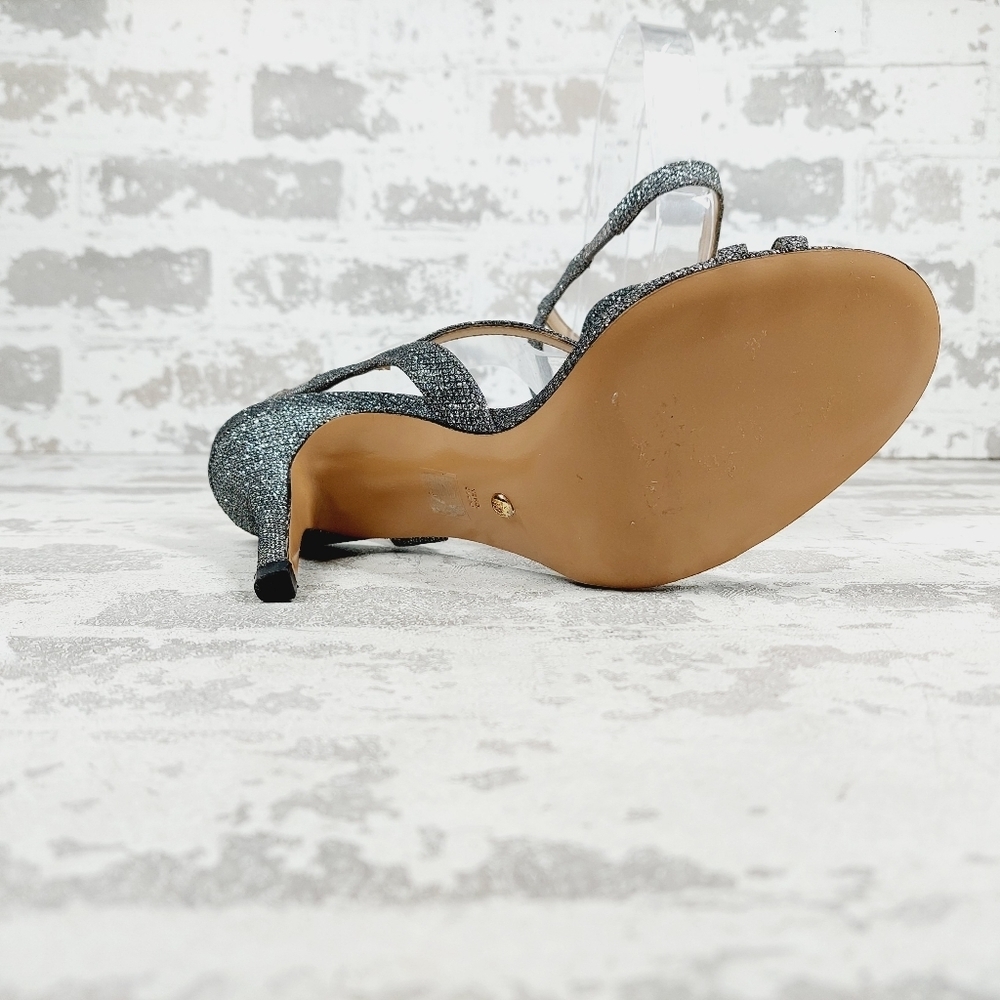 NEW Pelle Moda Rooni Silver Sparkle Mid Heel Slip On Sandals W554 - Picture 8 of 13